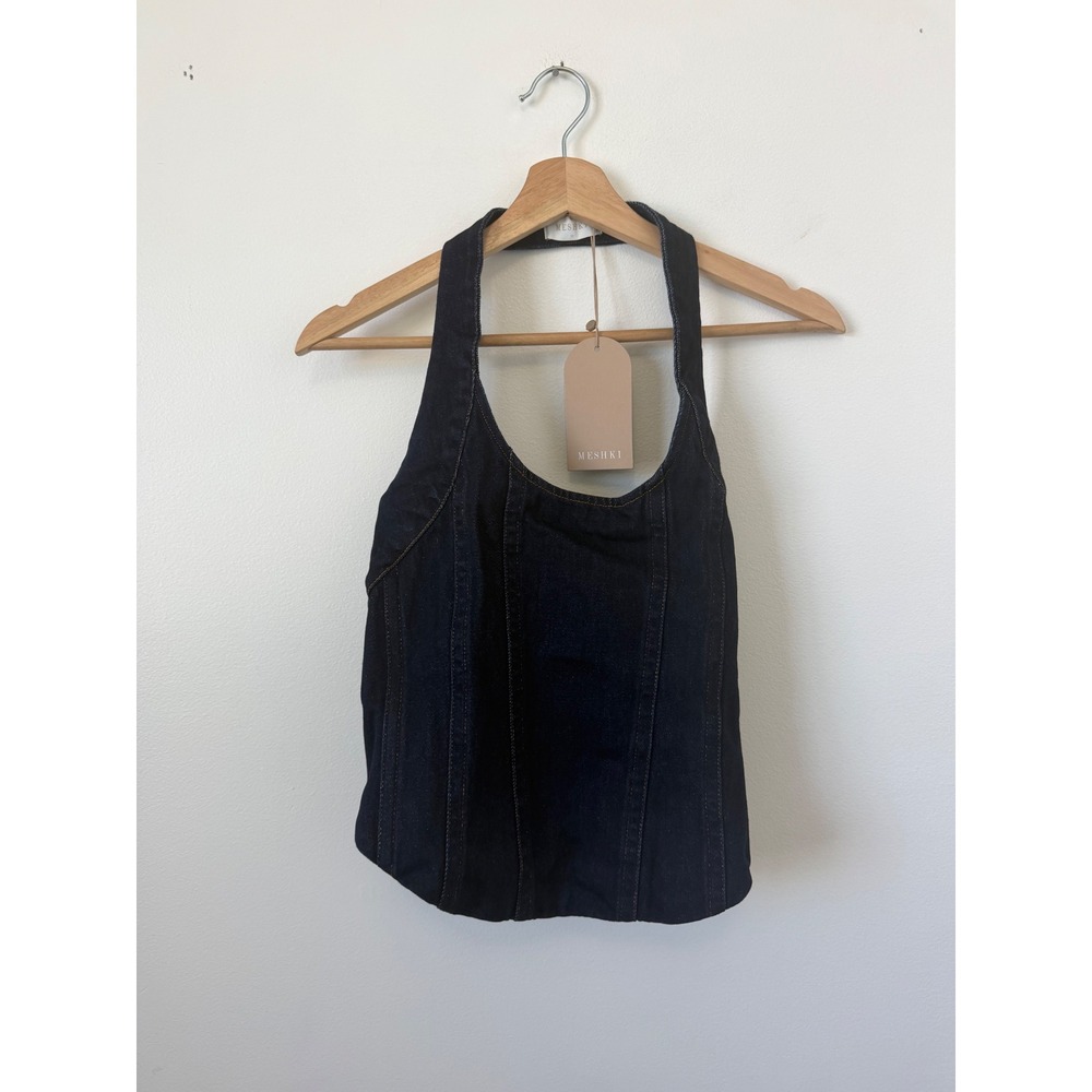 Meshki Meadow Denim Corset Halter Top – Indigo Blue – Size Medium – NWT - Picture 2 of 4
